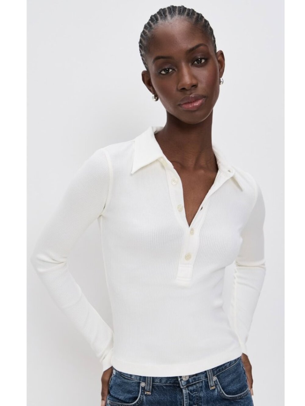 CITIZENS OF HUMANITY - Ribbed jersey polo shirt cream color, Size S - Picture 2 of 10